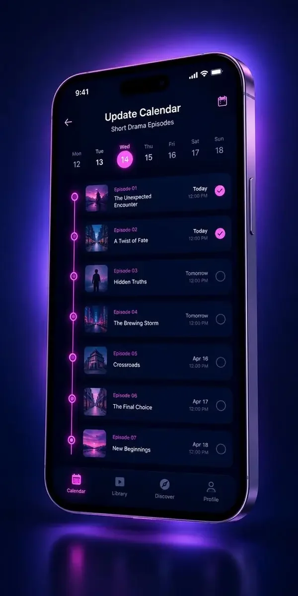 黄果短剧 APP 追更日历界面